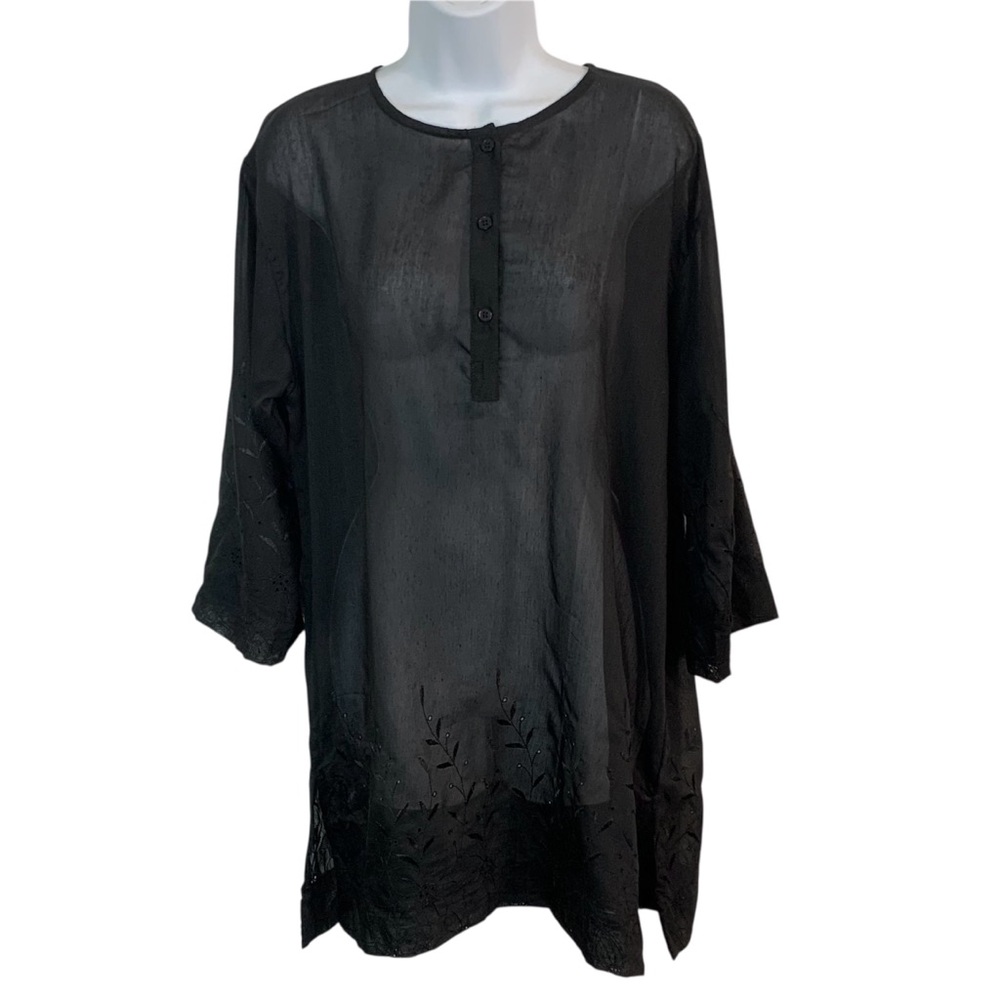 CEJON Sheer Eyelet Trim Swim Cover Up Sz L